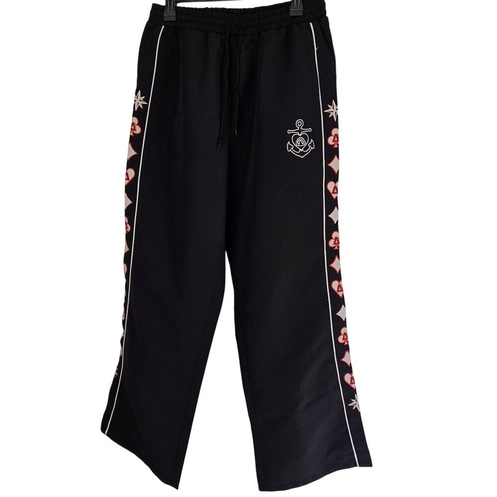Aelfric Eden Y2K Black Graphic Oversized Track Pants L Baggy Streetwear Grunge